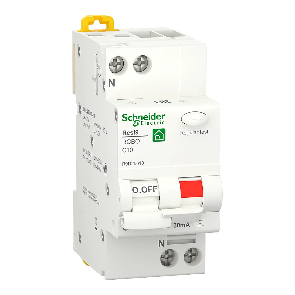 Диференційний автоматичний вимикач RESI9 6 кА 1P+N 10 А C 30 мА AC Schneider Electric R9D25610