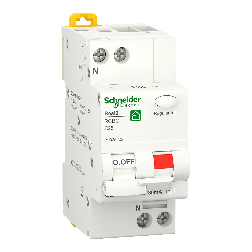Диференційний автоматичний вимикач RESI9 6 кА 1P+N 25 А C 30 мА AC Schneider Electric R9D25625