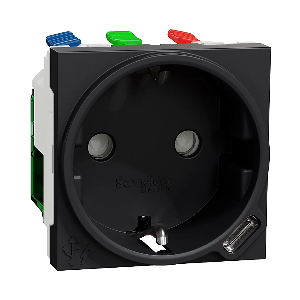 Розетка Schneider Electric UNICA NEW NU301754 з заземленням USB-C 10,5Вт 2 модулі антрацит