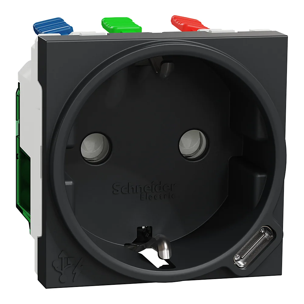 Розетка UNICA NEW з заземленням USB-C 10,5 Вт 2 модулі антрацит Schneider Electric NU301754