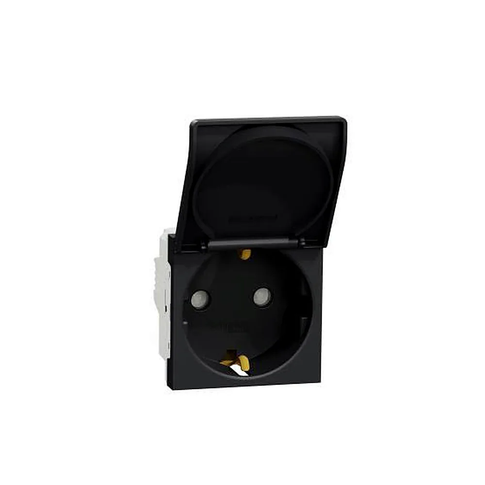 Розетка Schneider Electric Unica New з з/к зі шторками з кришкою 16А гвинт зажим антрацит NU303754TA