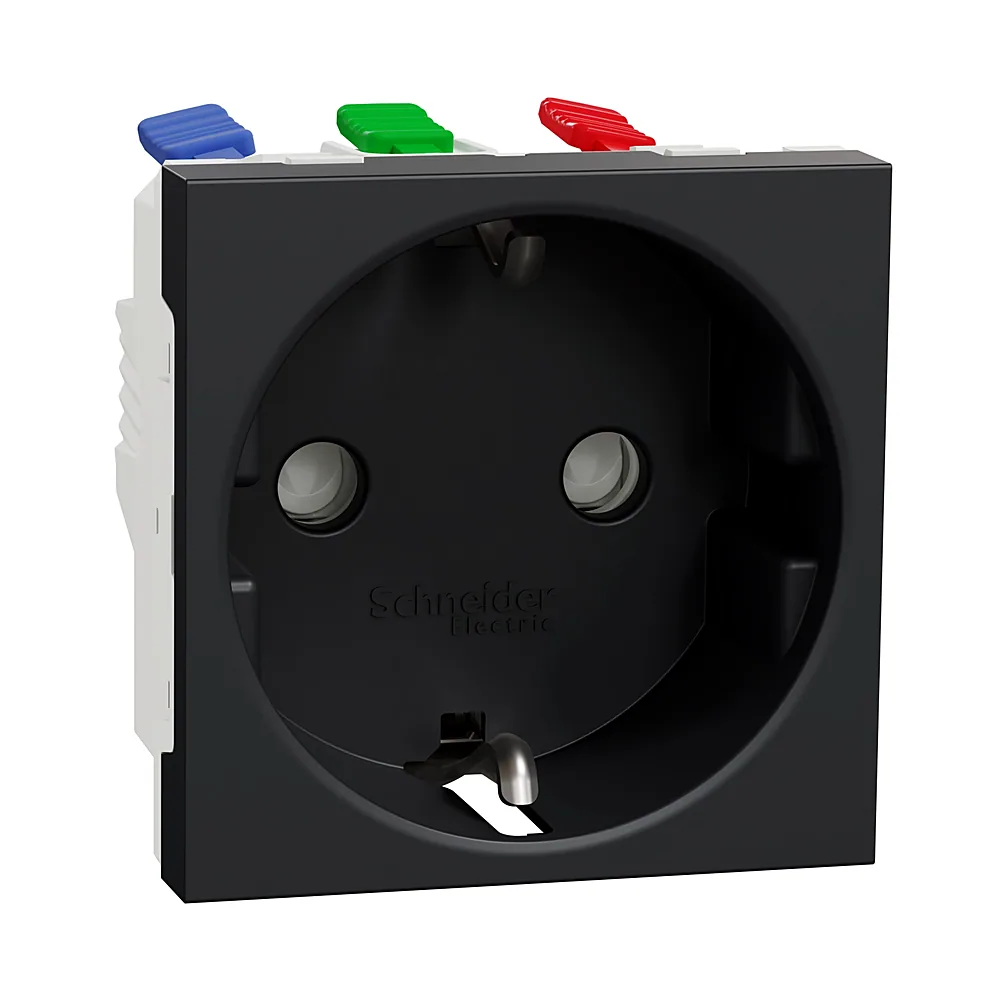 Розетка Schneider Electric Unica New з з/к зі шторками 16А самозажим антрацит NU305754