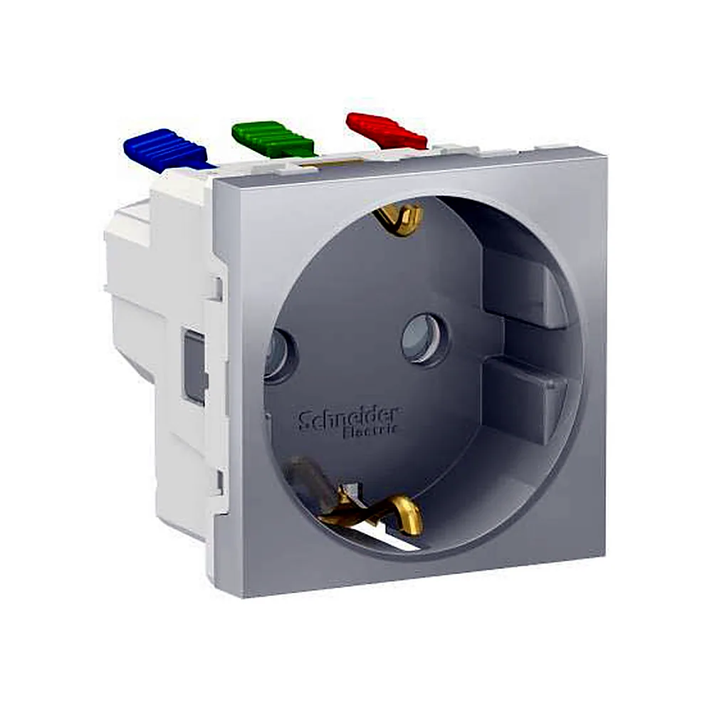 Розетка Schneider Electric Unica New з з/к зі шторками 16А самозажим алюміній NU305730