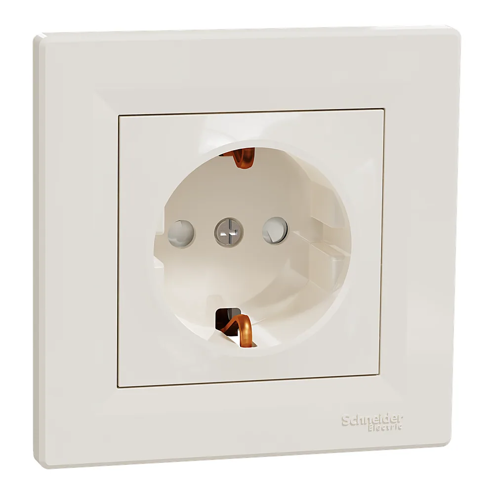 Розетка Asfora з заземленням зі шторками кремова Schneider Electric EPH2900223