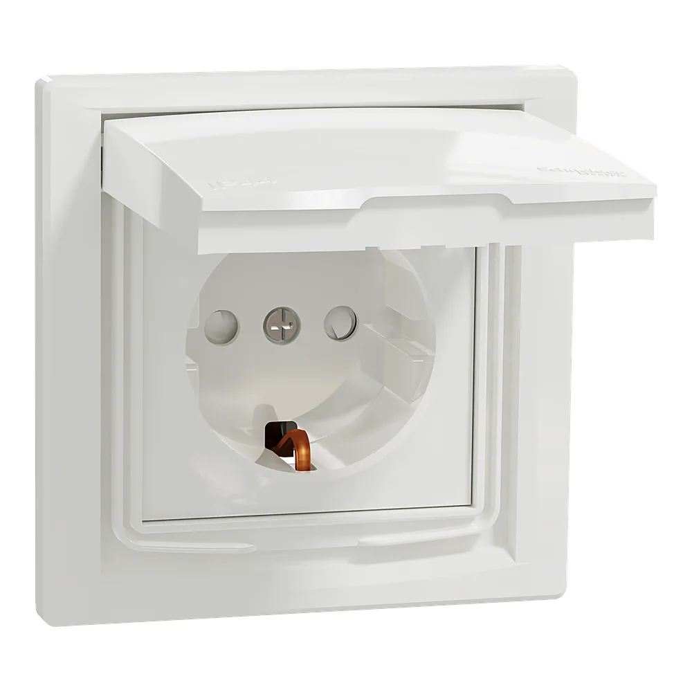 Розетка Asfora IP44 з заземленням зі шторками з кришкою біла Schneider Electric EPH3100321