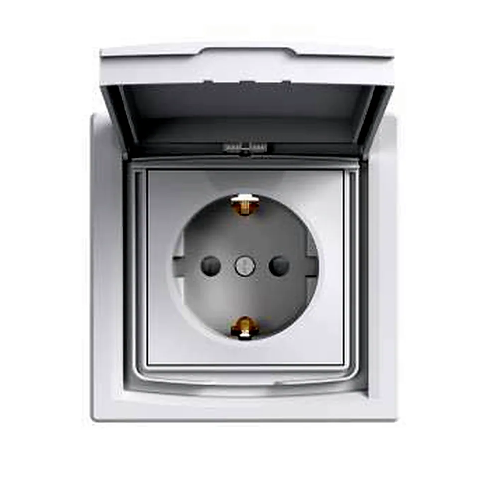 Розетка Schneider Electric Asfora IP44 із заземленням зі шторками з кришкою біла EPH3100321