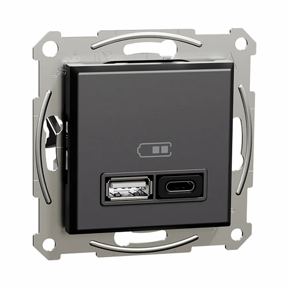 USB-розетка Schneider Electric Asfora A+C 3A 45W антрацит EPH2700471