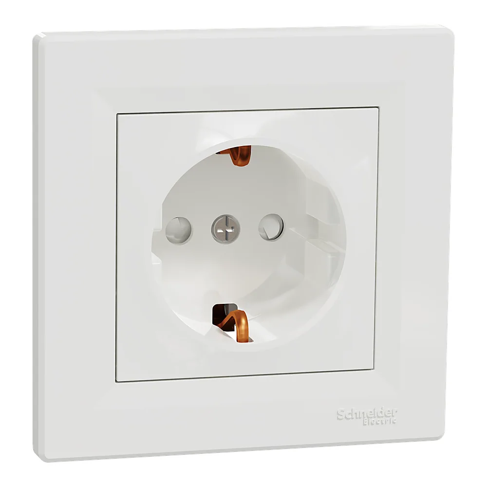 Розетка Asfora з заземленням зі шторками біла Schneider Electric EPH2900221