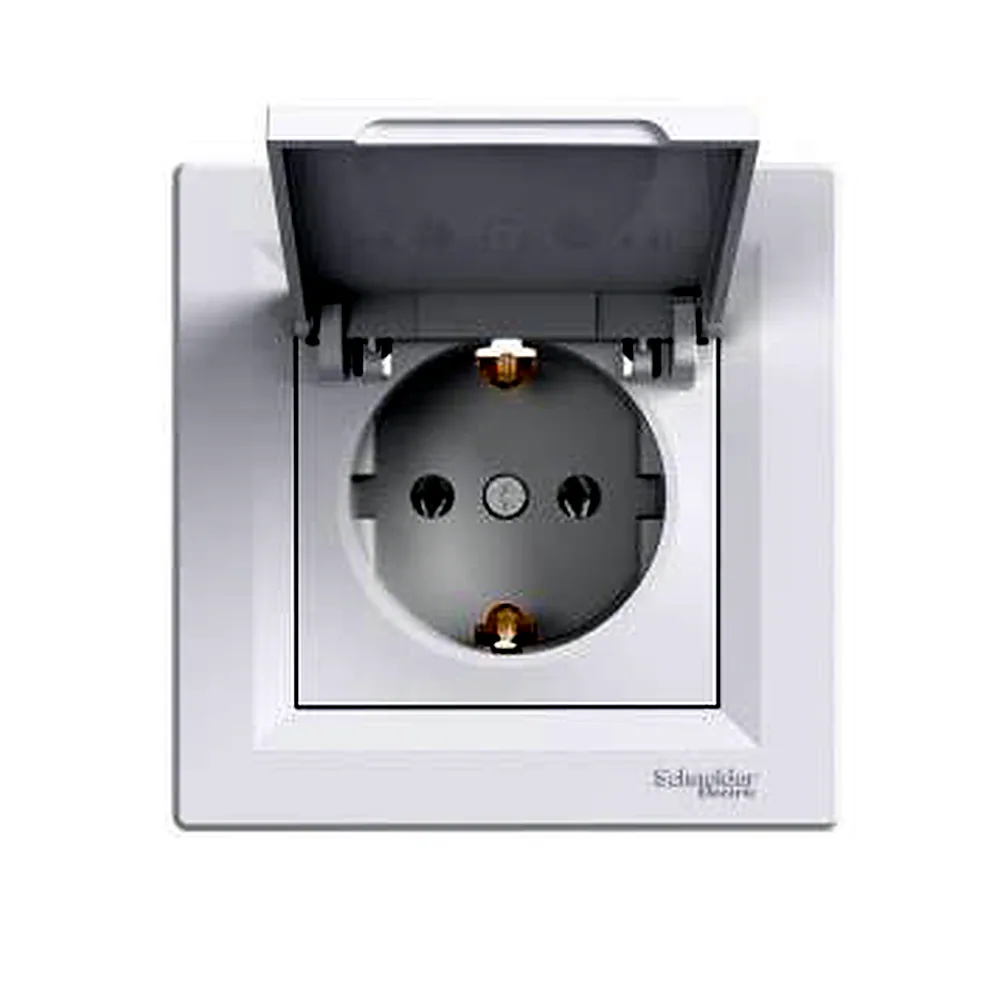 Розетка Schneider Electric Asfora із заземленням з кришкою біла EPH3100121