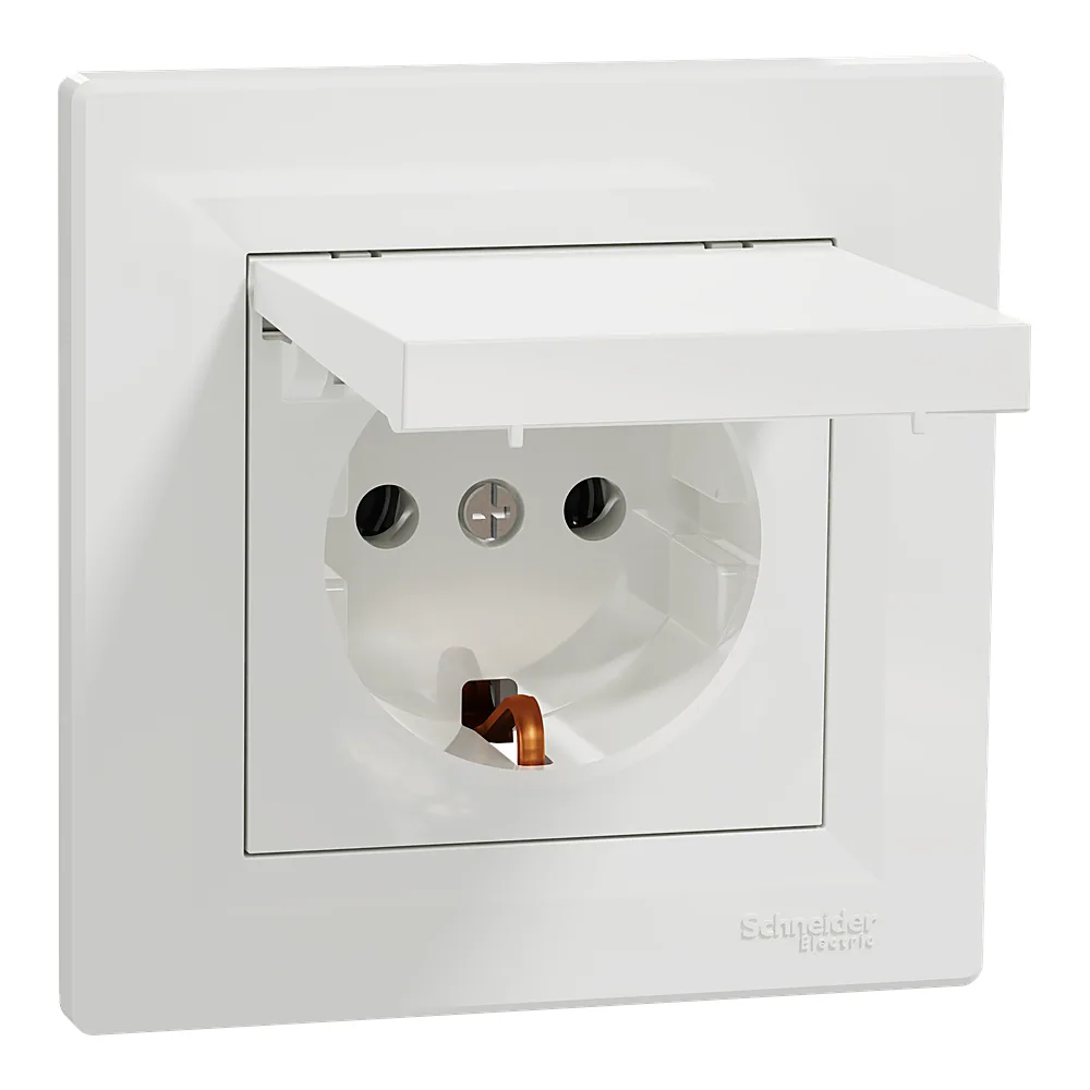 Розетка Asfora з заземленням з кришкою біла Schneider Electric EPH3100121