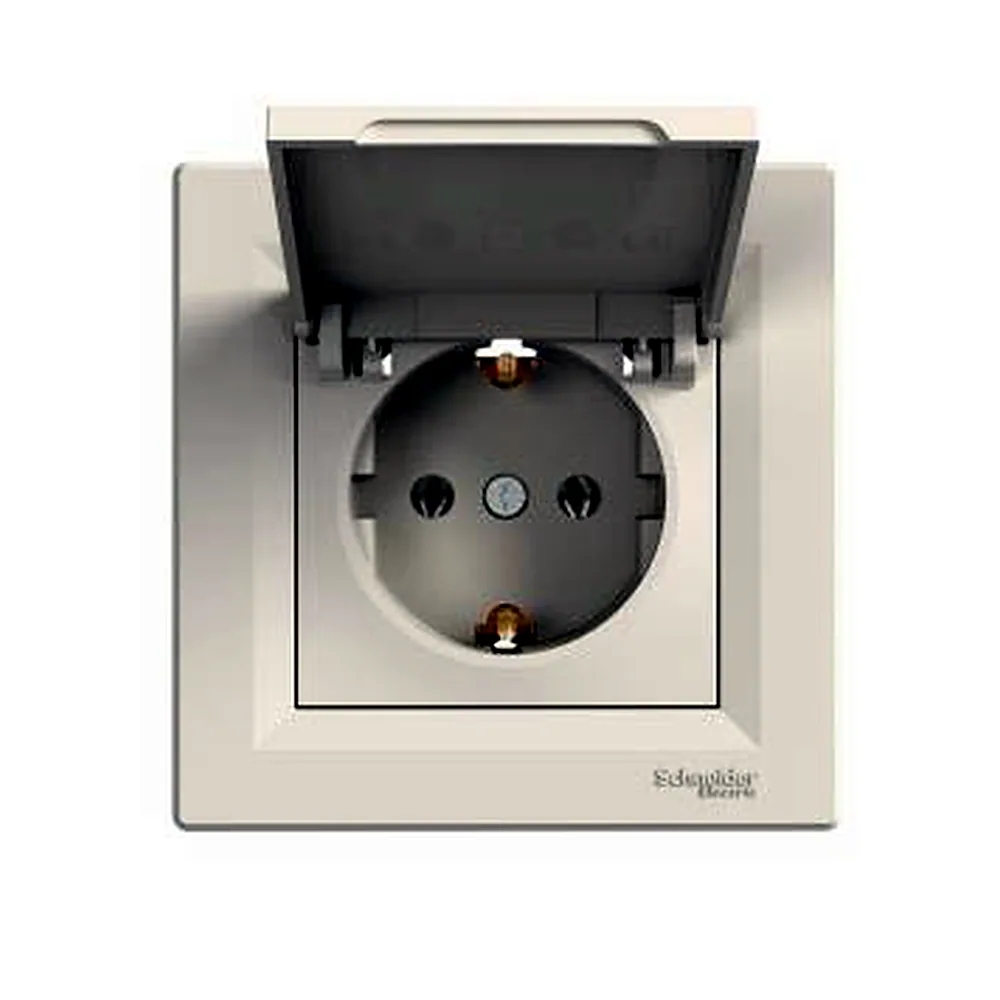 Розетка Schneider Electric Asfora із заземленням з кришкою кремова EPH3100123