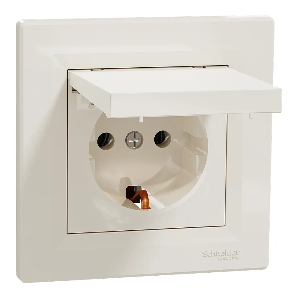 Розетка Asfora з заземленням з кришкою кремова Schneider Electric EPH3100123