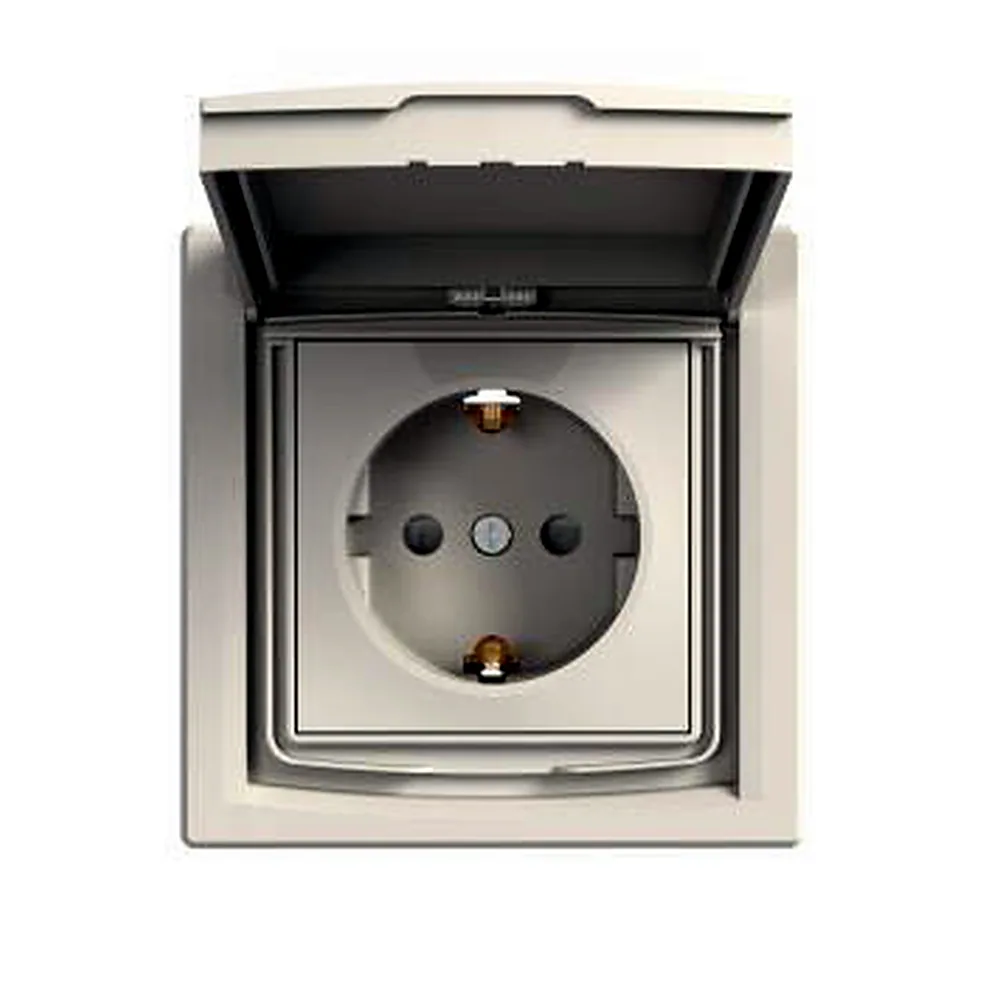 Розетка Schneider Electric Asfora IP44 із заземленням зі шторками з кришкою кремова EPH3100323
