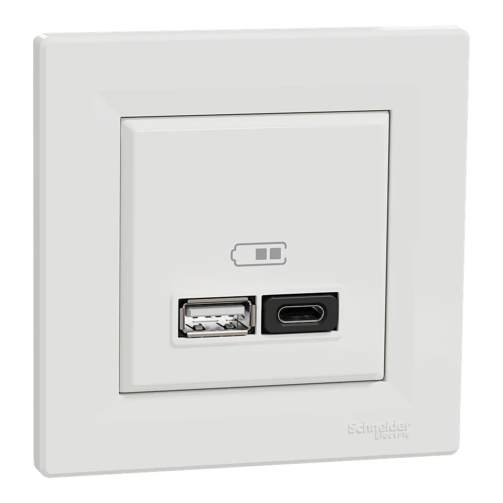 Розетка Asfora USB тип A+C 45 Вт 3 А біла Schneider Electric EPH2700421