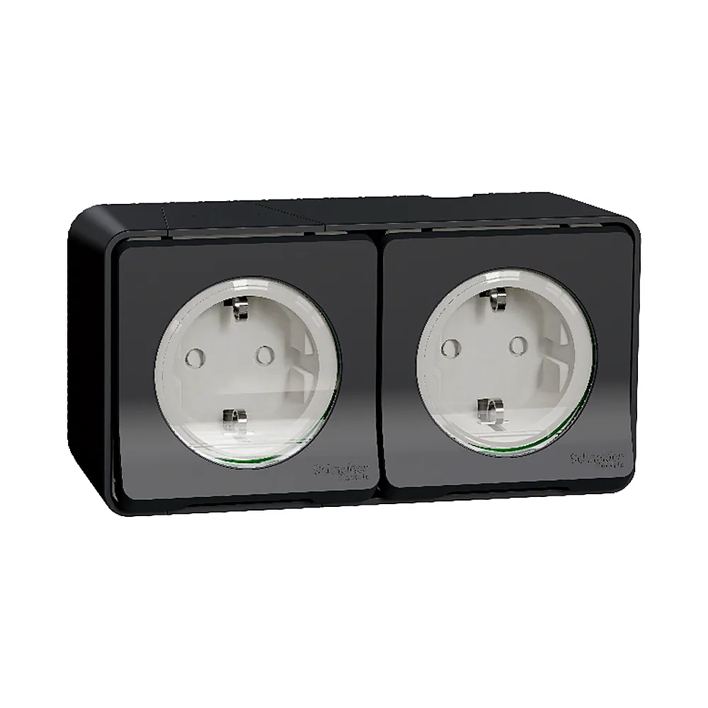 Блок розеток Schneider Electric Mureva S 2-ний із з/к зі шторками чорний IP55 MUR36029