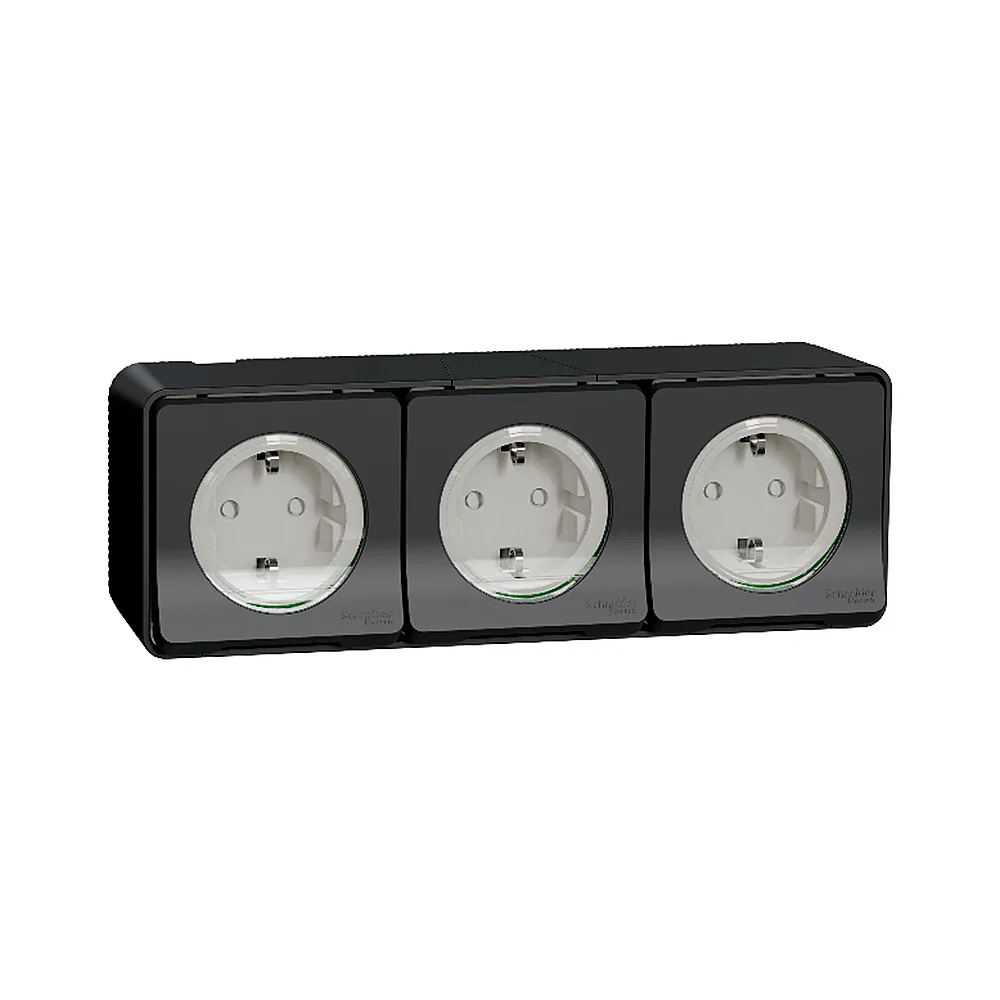 Блок розеток Schneider Electric Mureva S 3-ний із з/к зі шторками чорний IP55 MUR36038