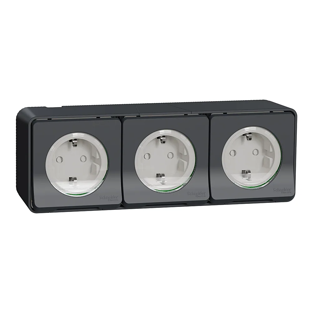 Розеткова колодка Mureva S 3-ний з заземленням зі шторками чорний IP55 Schneider Electric MUR36038