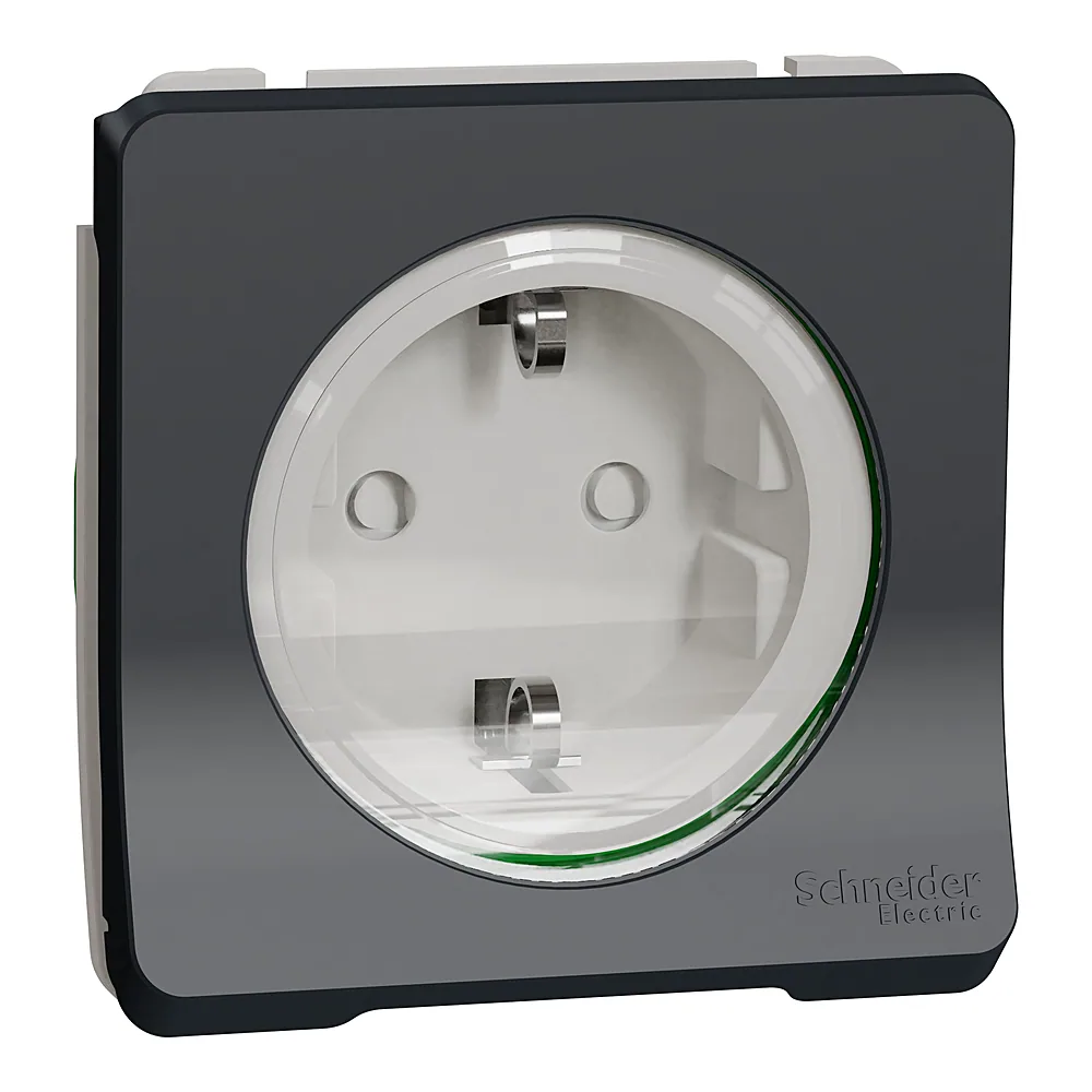 Розетка Mureva Styl з заземленням зі шторками чорна IP55 Schneider Electric MUR36134