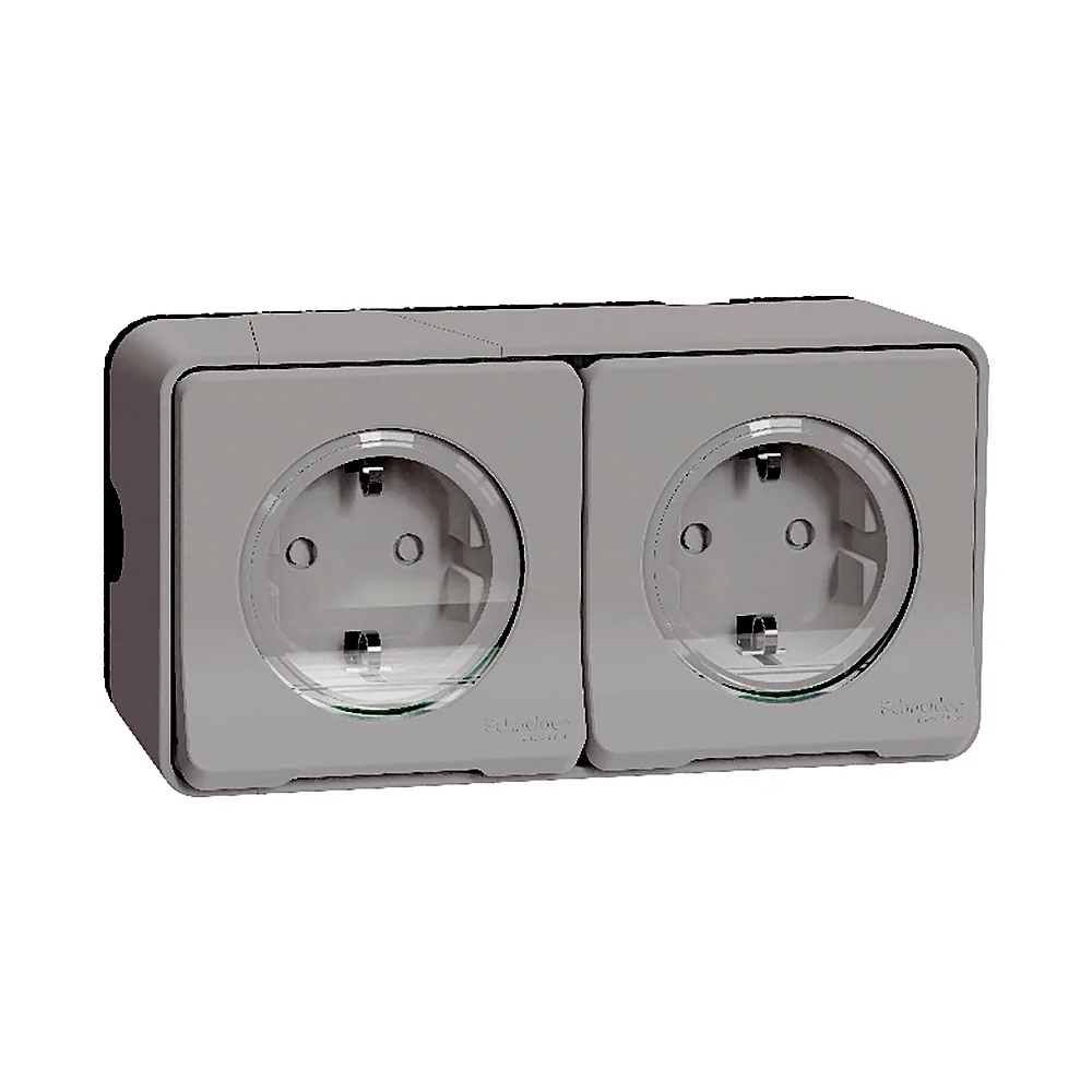 Блок розеток Schneider Electric Mureva S 2-ний із з/к зі шторками білий IP55 MUR39035