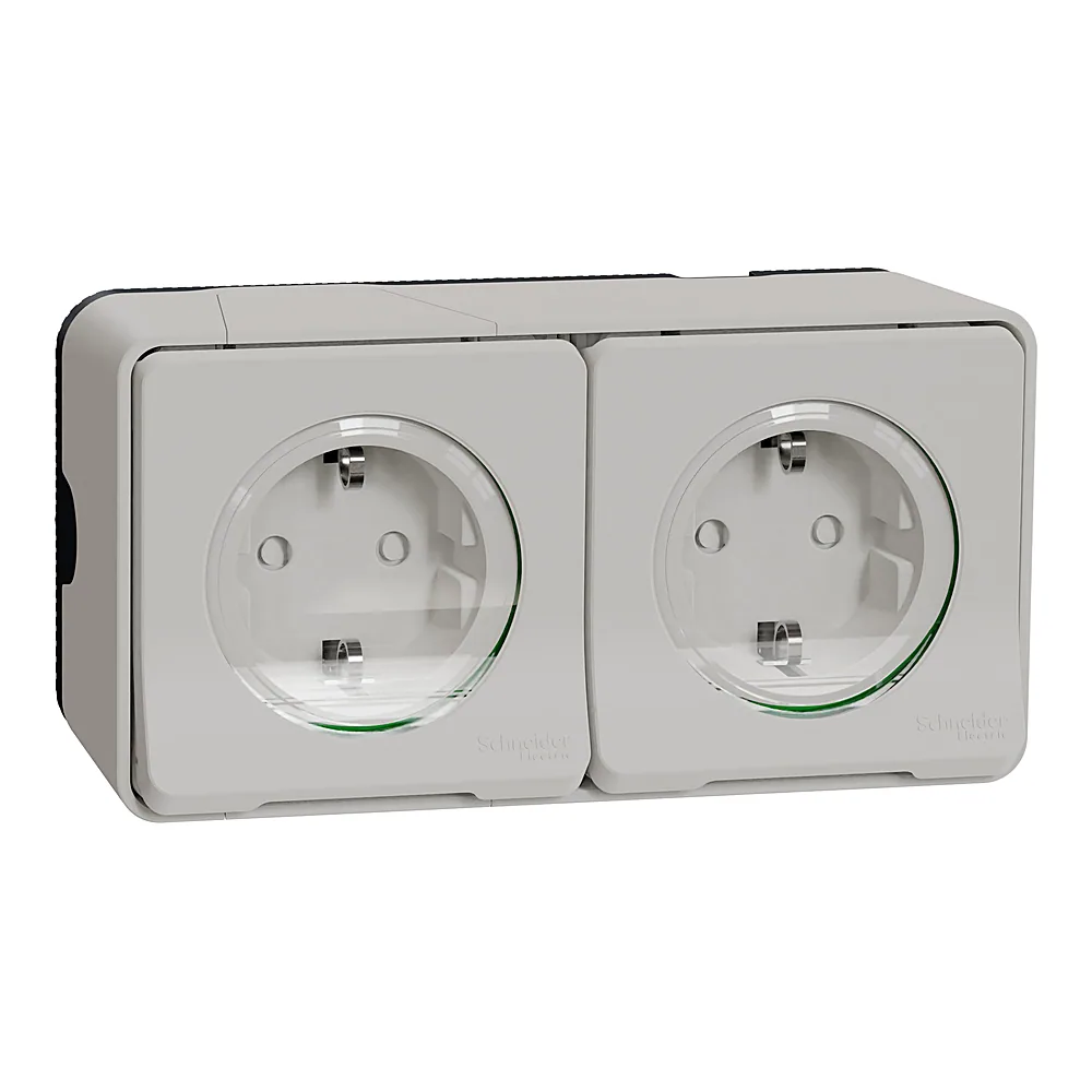 Розеткова колодка Mureva S 2-ний з заземленням зі шторками білий IP55 Schneider Electric MUR39035