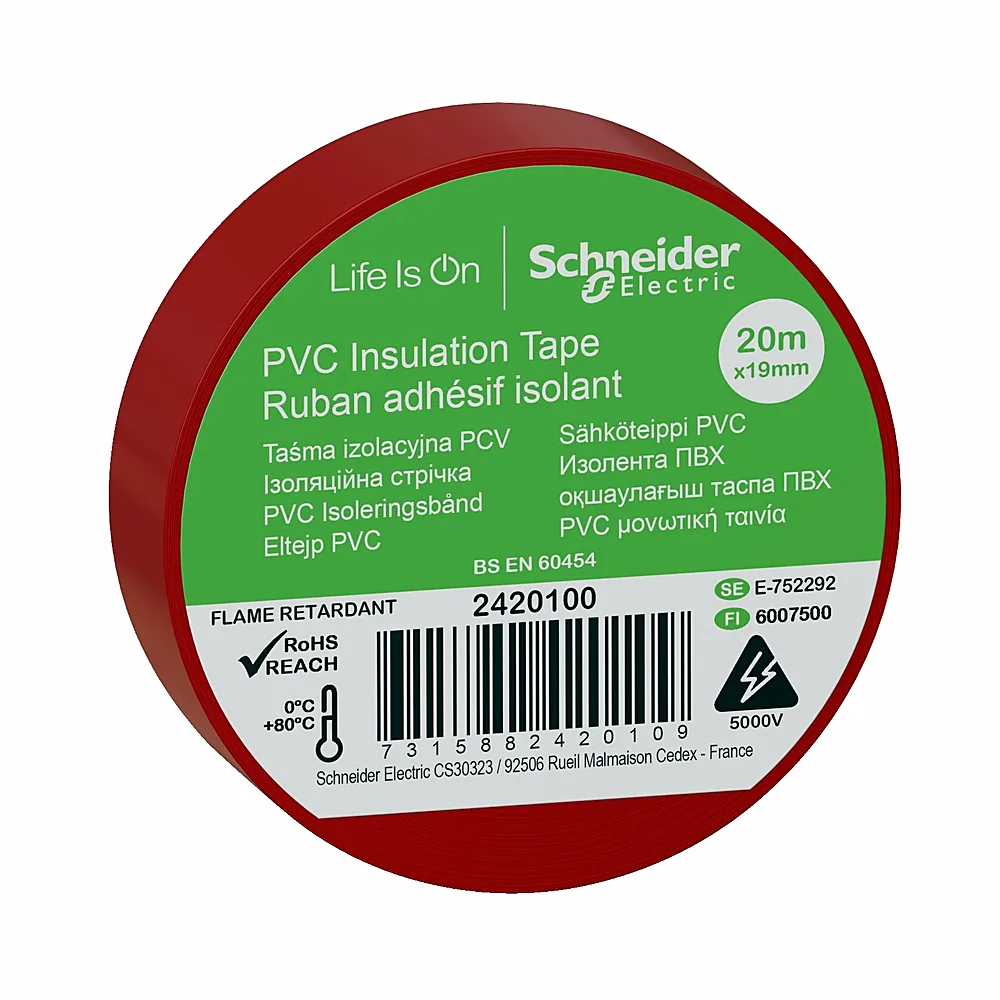 Ізострічка Schneider Electric 19мм 20м червона 2420100