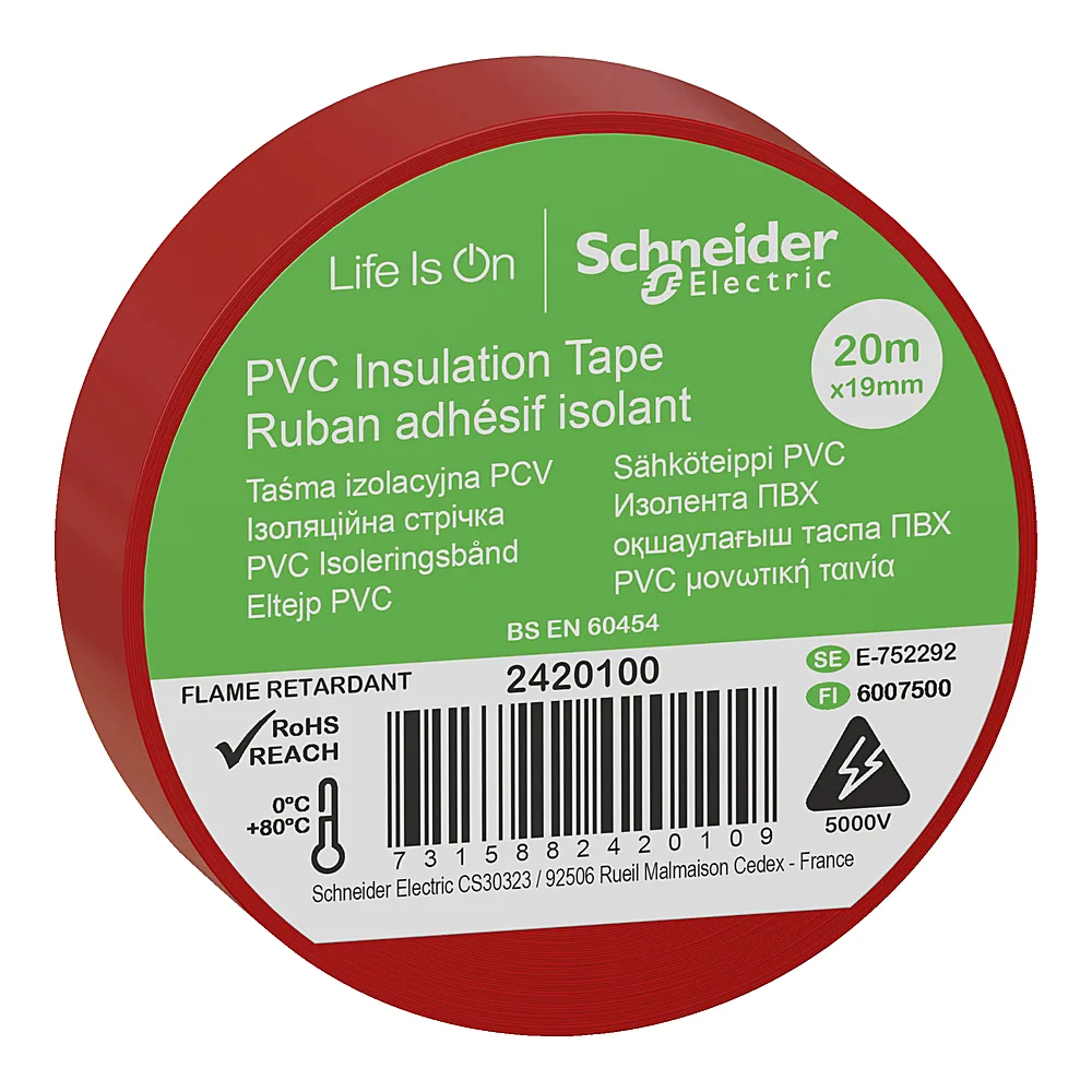 Ізоляційна стрічка 19 мм 20 м червона Schneider Electric 2420100