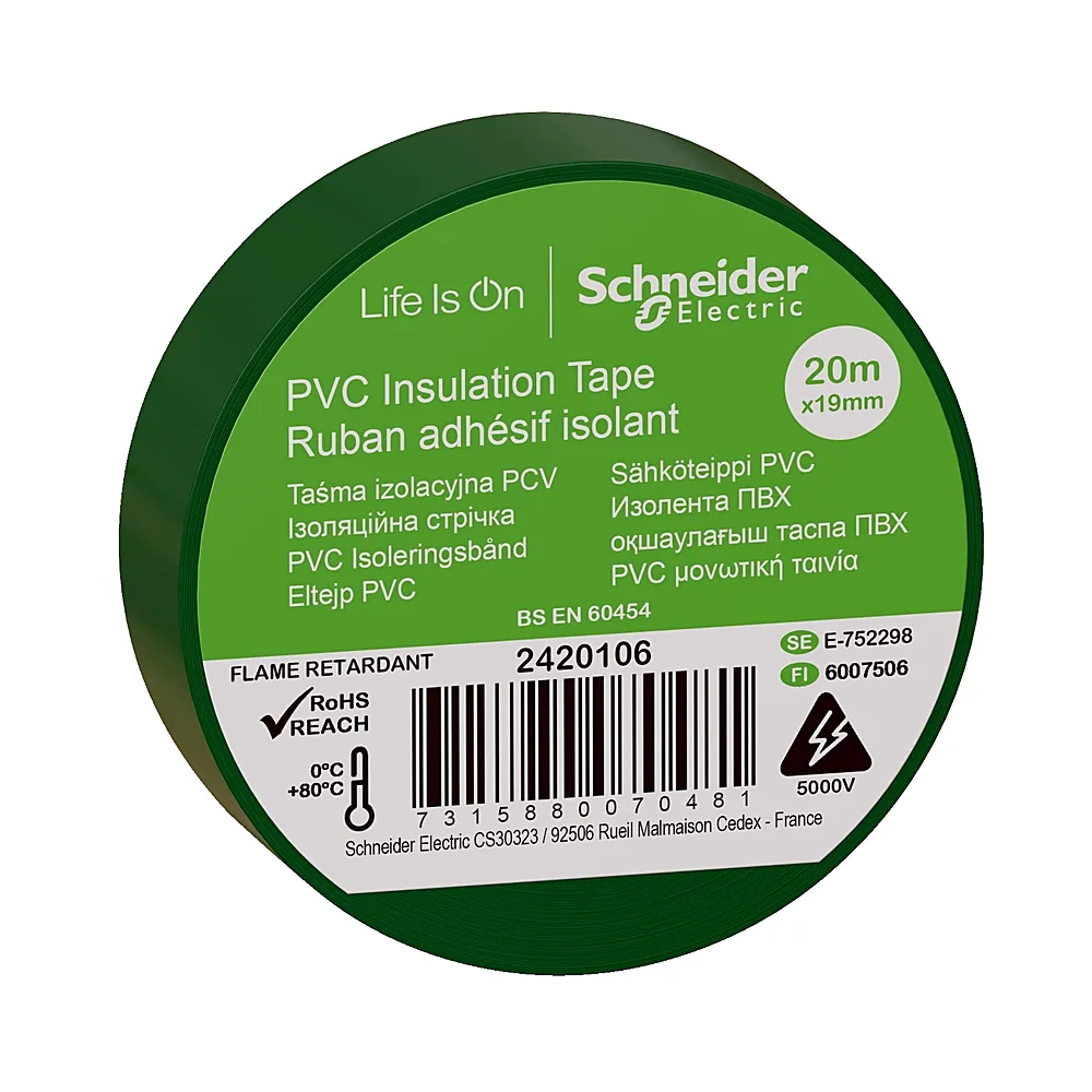 Ізоляційна стрічка Schneider Electric 19мм 20м зелена 2420106