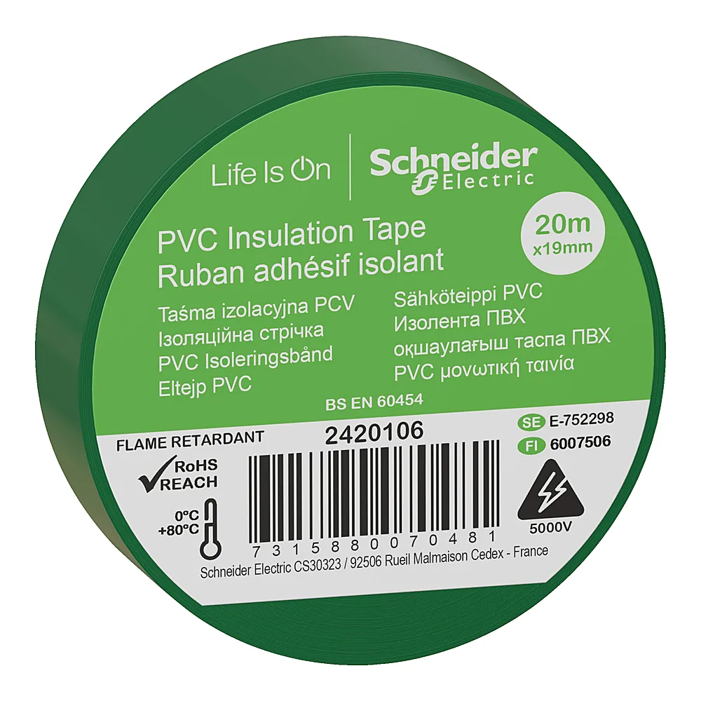 Ізоляційна стрічка 19 мм 20 м зелена Schneider Electric 2420106