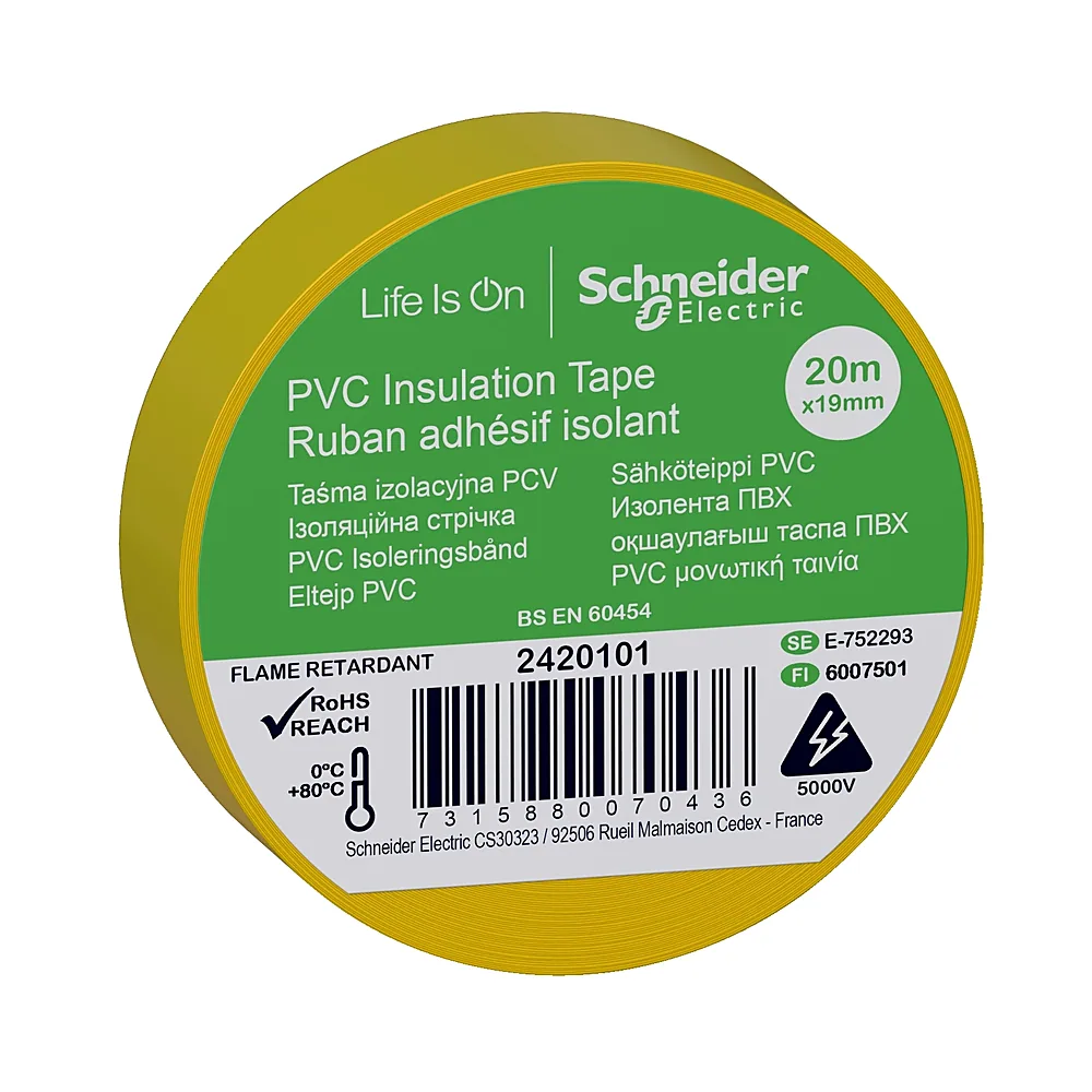 Ізоляційна стрічка Schneider Electric 19мм 20м жовта 2420101