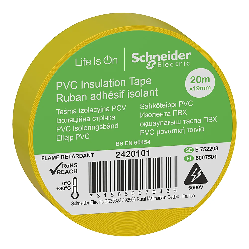 Ізоляційна стрічка 19 мм 20 м жовта Schneider Electric 2420101
