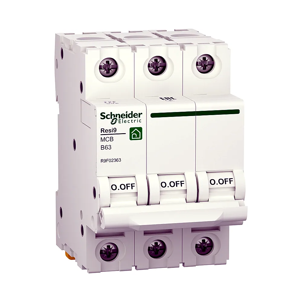 Автоматичний вимикач Schneider Electric Resi9 3P 63A 6kA B R9F02363