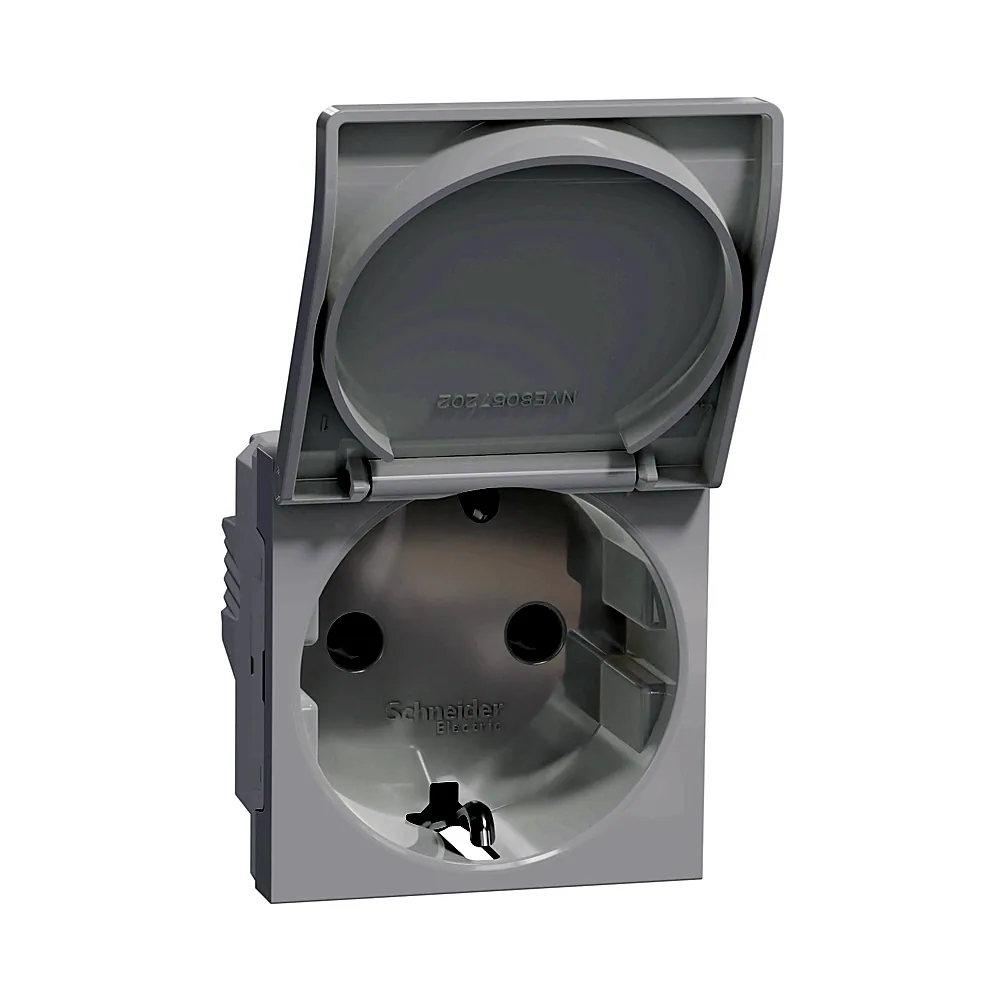 Розетка Schneider Electric Unica New з з/к зі шторками з кришкою 16А гвинт зажим біла NU303718TA