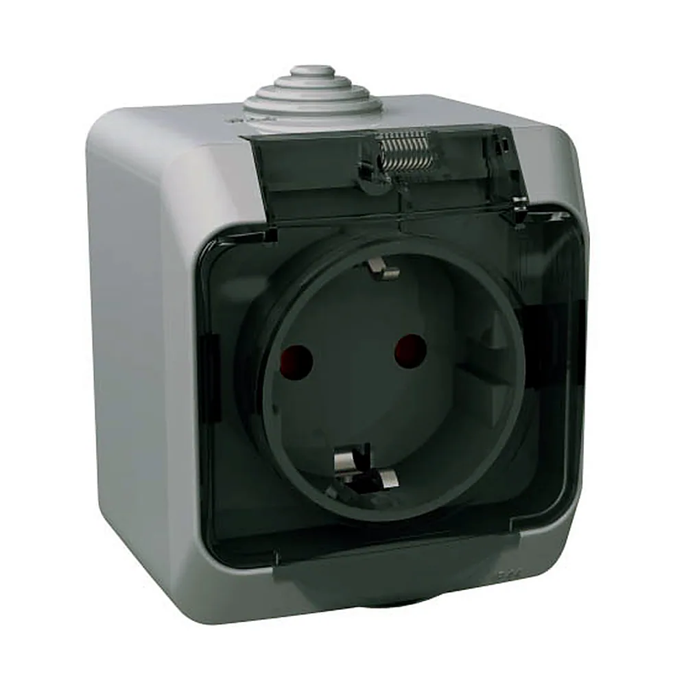 Розетка Schneider Electric Cedar з з/к з захисними шторками 16A 250V IP44 сіра WDE000643