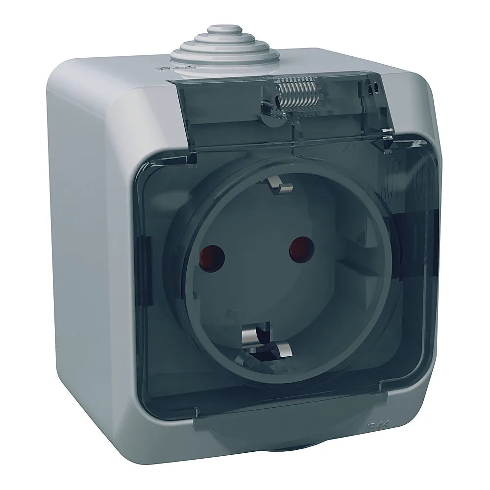Розетка Cedar з заземленням з захисними шторками 16 А 250 В IP44 сіра прозора Schneider Electric WDE000643