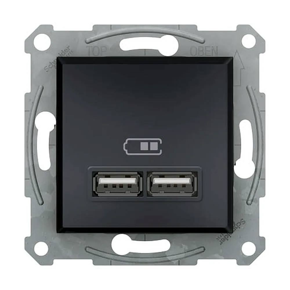 Розетка Schneider Electric Asfora USB зарядка 2,1A/2x1,05A антрацит EPH2700271