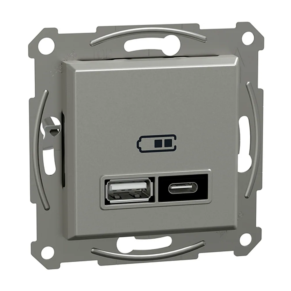 USB-розетка Schneider Electric Asfora A+C 21W алюміній EPH2700561