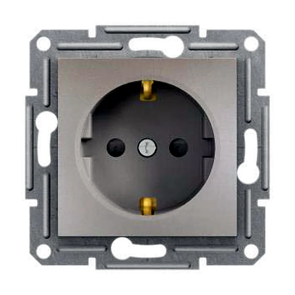 Розетка Schneider Electric Asfora з заземленням із захисними шторками бронза EPH2900269