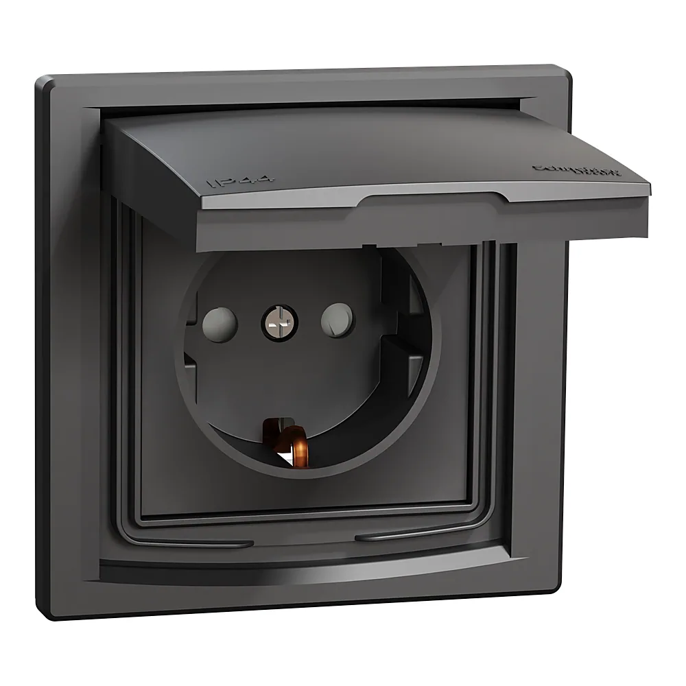 Розетка Asfora IP44 з заземленням шторки кришка антрацит Schneider Electric EPH3100371