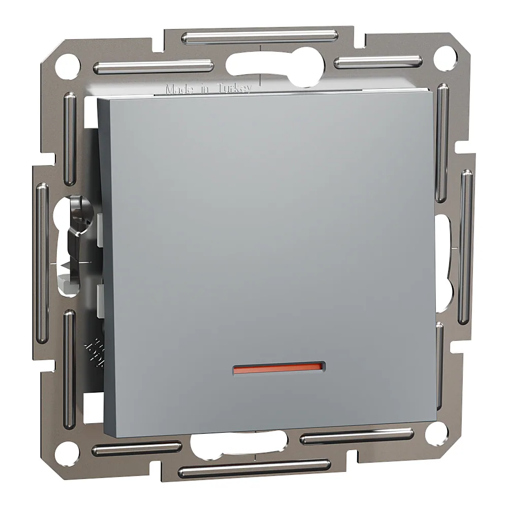 Вимикач Asfora 1-клавішний з індикатором сталь Schneider Electric EPH1400162