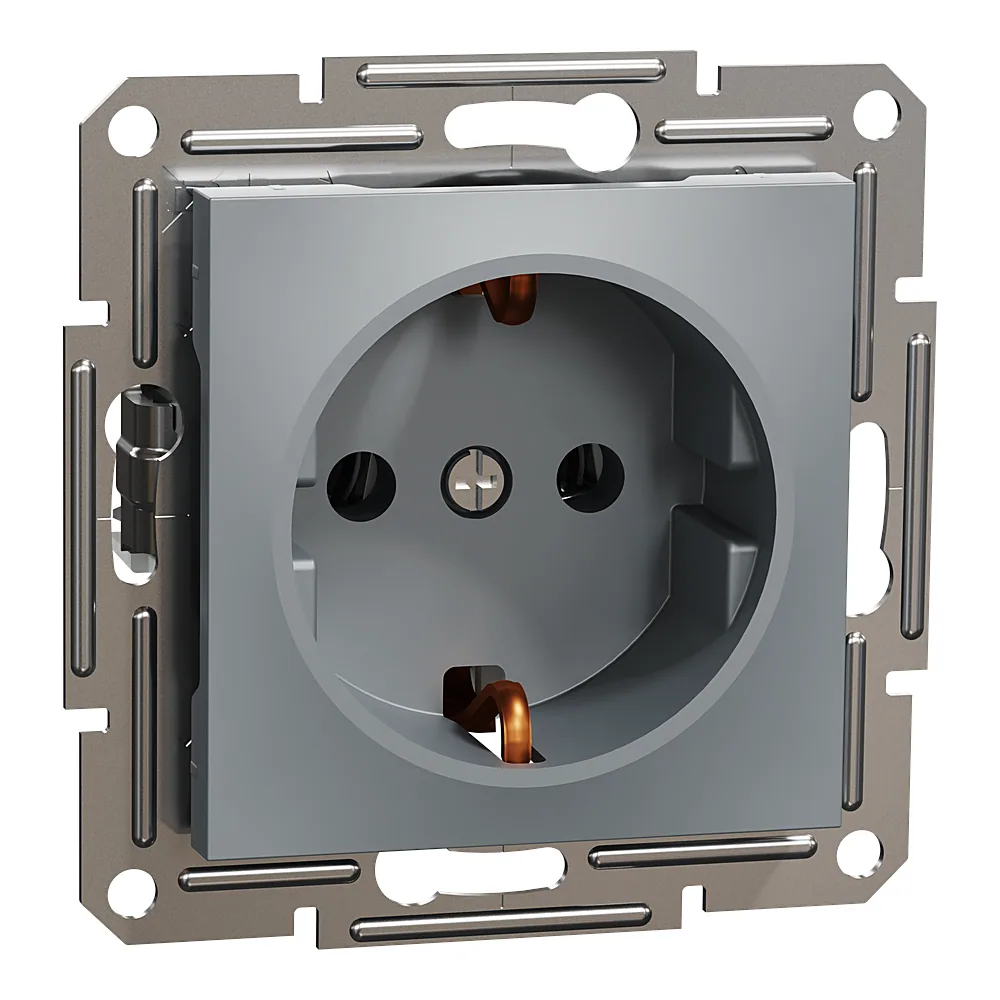 Розетка Asfora з заземленням нержавіюча сталь Schneider Electric EPH2900162