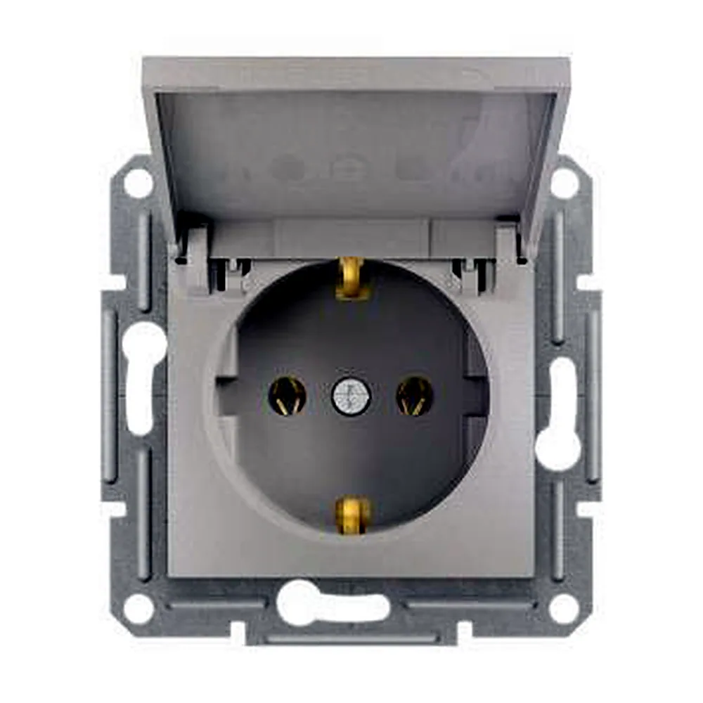 Розетка Schneider Electric Asfora заземлення з кришкою бронза EPH3100169