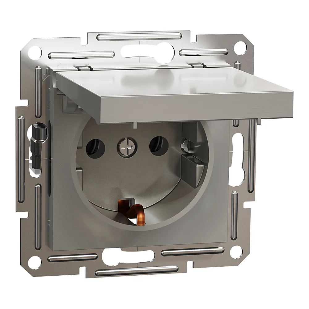 Розетка Asfora з заземленням з кришкою бронза Schneider Electric EPH3100169