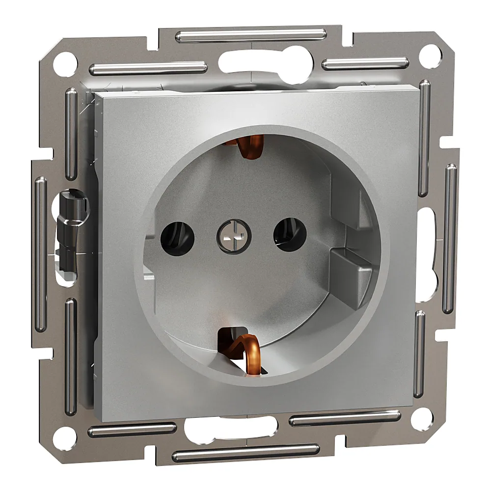 Розетка Asfora з заземленням алюміній Schneider Electric EPH2900161