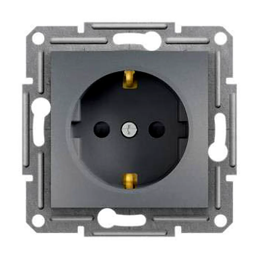 Розетка Schneider Electric Asfora з заземленням із захисними шторками сталь EPH2900262