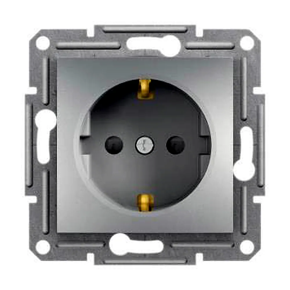 Розетка Schneider Electric Asfora з заземленням із захисними шторками алюміній EPH2900261