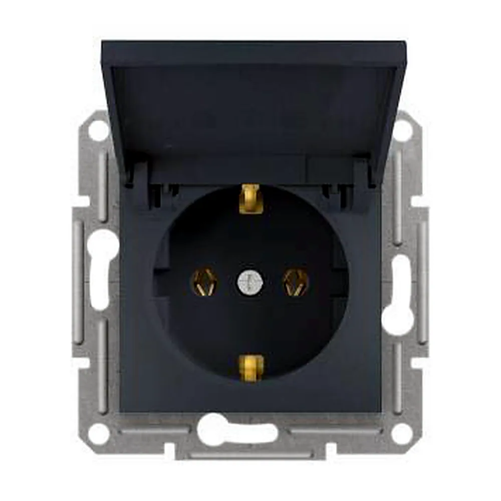 Розетка Schneider Electric Asfora з заземленням з кришкою антрацит EPH3100171