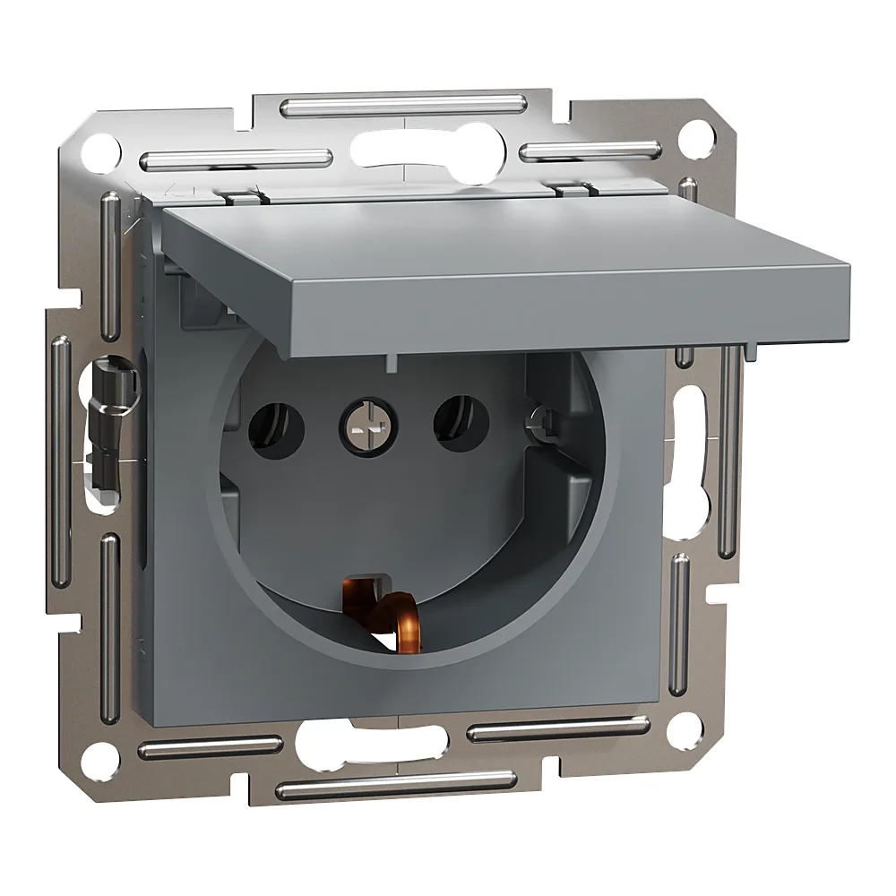 Розетка Asfora з заземленням з кришкою нержавіюча сталь Schneider Electric EPH3100162