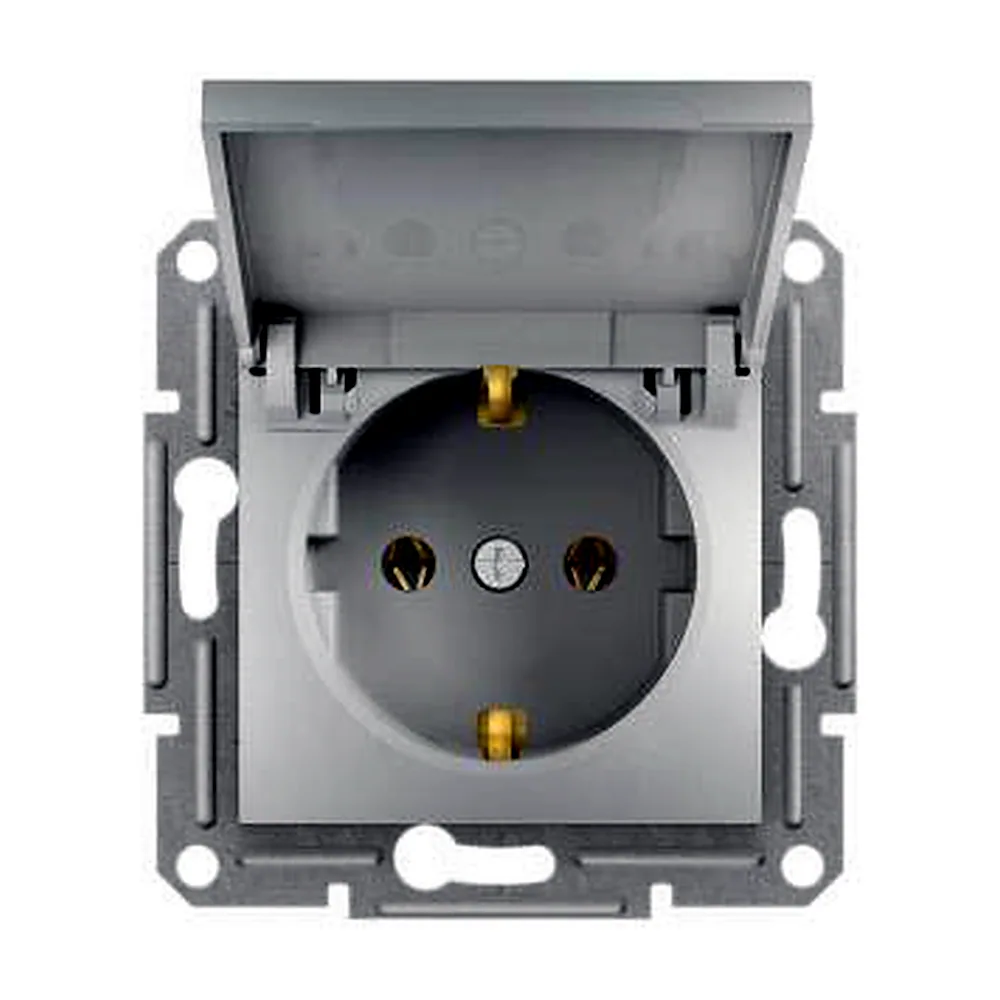 Розетка Schneider Electric Asfora з заземленням з кришкою алюміній EPH3100161