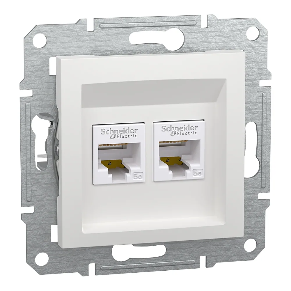 Комп'ютерна розетка Asfora 2xRJ45 UTP категорія 5E біла Schneider Electric EPH4470121