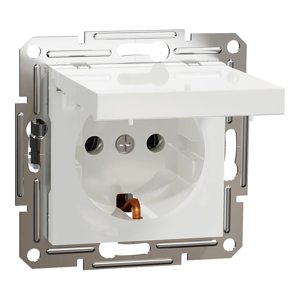 Розетка Asfora з заземленням з кришкою біла Schneider Electric EPH3170121